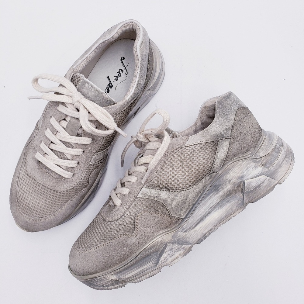 Free People‎ Let's Wander Washed Shoe Sneaker Womens Size 38 Gray Low Top